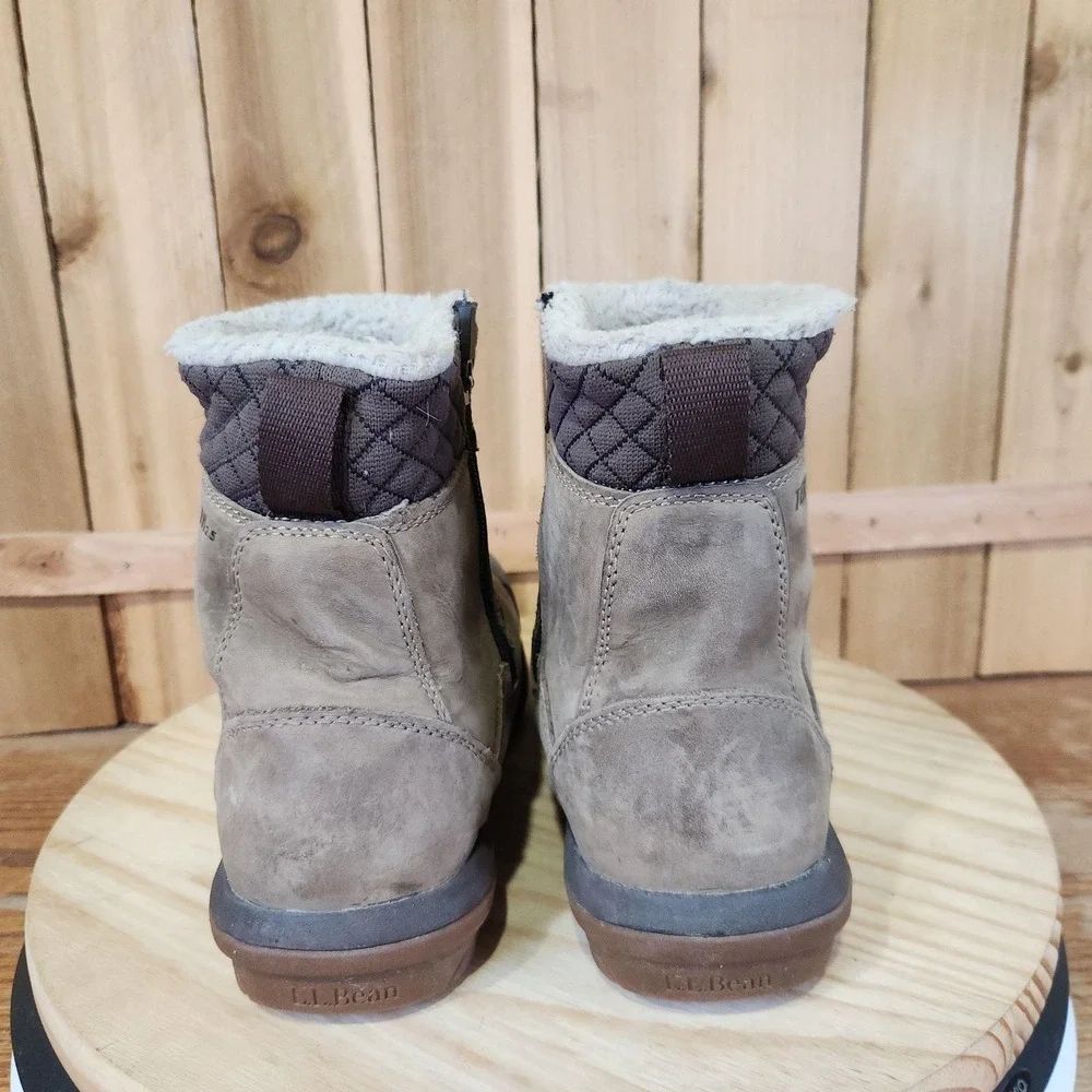 L.L. Bean Storm Chaser Zip 5 Snow Boots Womens 9.5 Brown Nubuck Ankle Winter